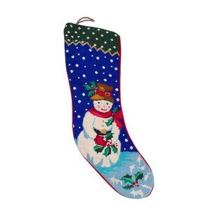 Christmas Stocking Needlepoint Snowman in Fedora Handmade  Hat 24 in.